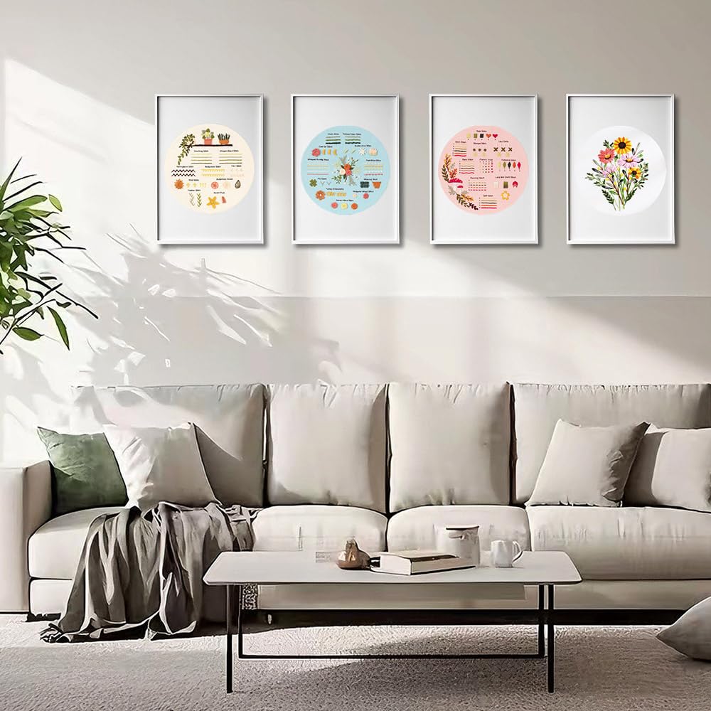 Sutesloly Hand Embroidery Kit for Beginners, 4 Sets Learn to Floral Patterns Simple Beginner Starter kit for Adults, 33 Stitches Easy Embroidery Practice Kit, 7.8inch Hoop, DIY Craft Gift for Women