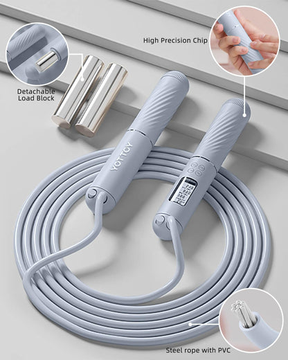 YOTTOY Skipping Ropes for Adults -Cordless Counter Jump Rope with Large Cordless Ball-Weighted Jump Rope for Women with LCD Display