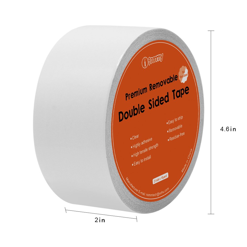 i frmmy Removable Clear Double Sided Sticky Tape- No Residue, 2 Inches x 20 Yards