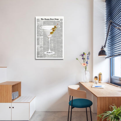 Generic 70's 12x16in Trendy Green Martini Canvas Wall Art Vintage Newspaper Retro Bar Cart Aesthetics Poster Funky