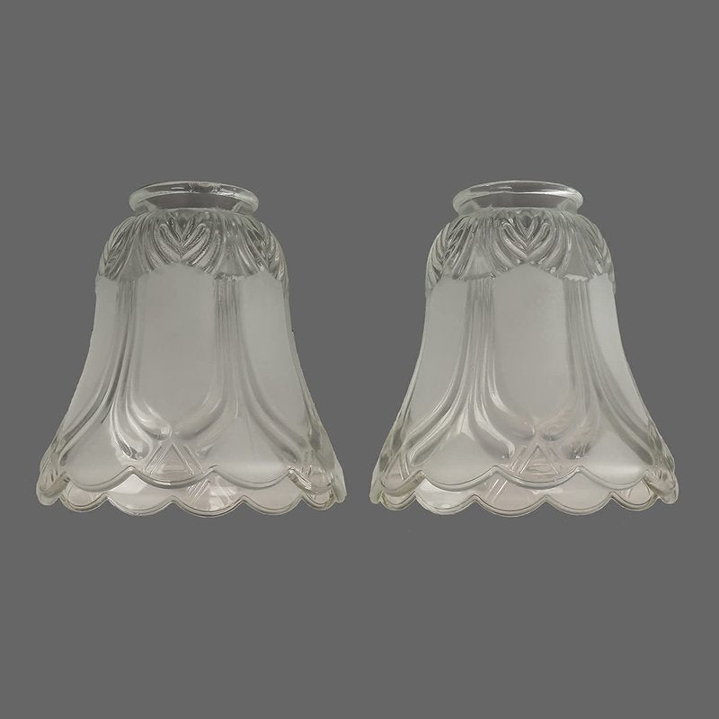 Anmire 2 Pack Clear Frosted Flower Glass Shade, Bell Shaped Light Fixture Replacement Globe or Cover with 2-1/8-Inch Fitter for Ceiling Fan Light Chandelier Wall Sconce, G0015