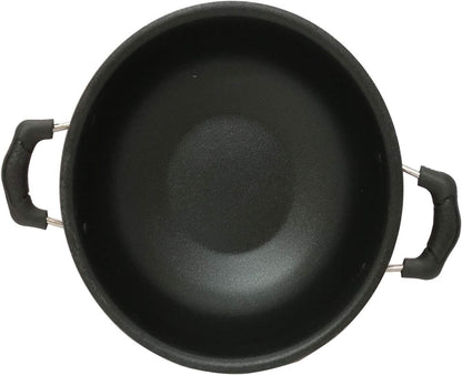 Non-Stick Kadai with Stainless Steel Lid, Aluminium Non-Stick Cookware, Deep Fry Kadai with Scrubber & Paddle