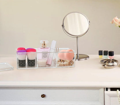 dedoot Plastic Drawer Organizer, Clear Acrylic Vanity Desk Storage with 3 Compartments for Makeup and Jewelry