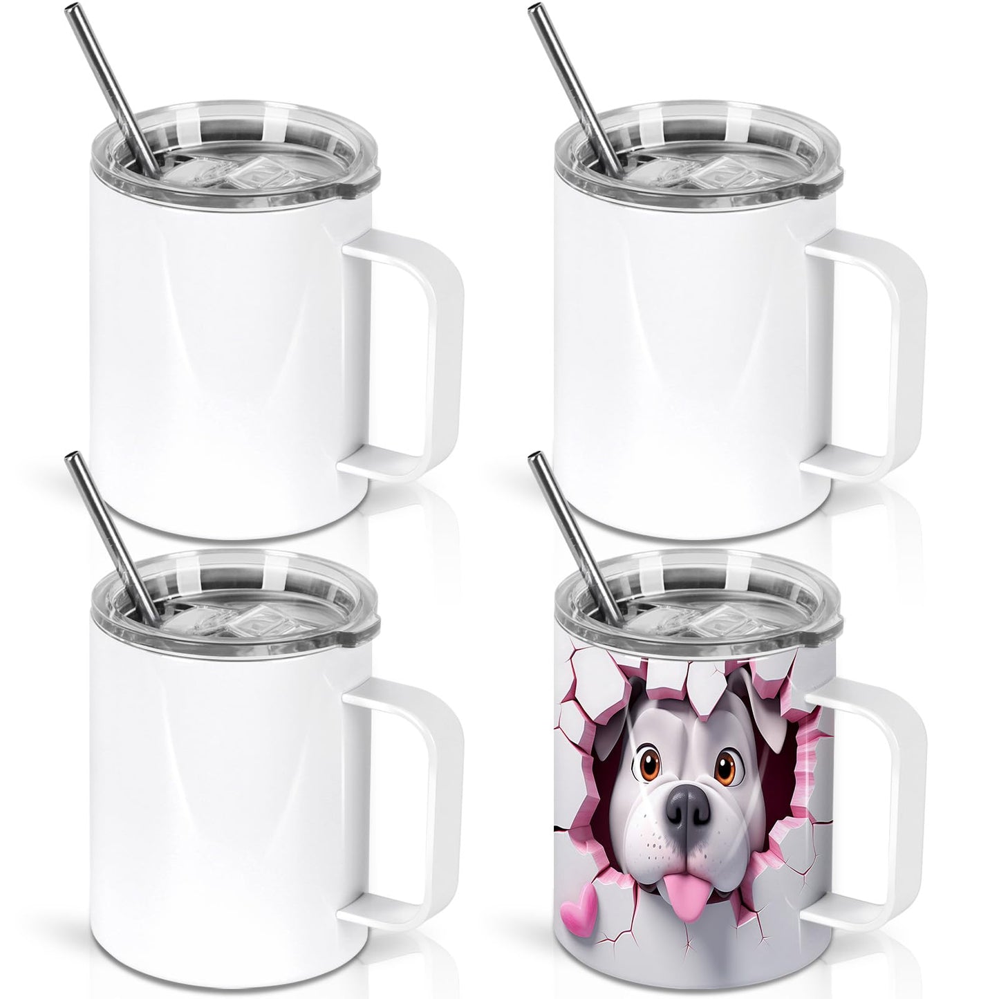 Wzaytia 12 Oz Sublimation Coffee Mug Blanks With Handle, 4 Pack Stainless Steel Sublimation Coffee Tumbler, Individually Boxed, White