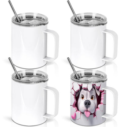 Wzaytia 12 Oz Sublimation Coffee Mug Blanks With Handle, 4 Pack Stainless Steel Sublimation Coffee Tumbler, Individually Boxed, White