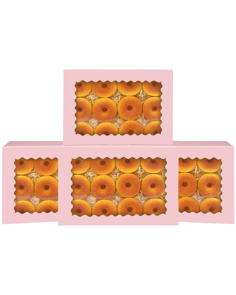 qiqee Auto-pop Up Pink Cookie Box with Window 16x10.5x2.5 Inch 24Pcs Bakery Pastry Macaron Bakery Box for Packaging