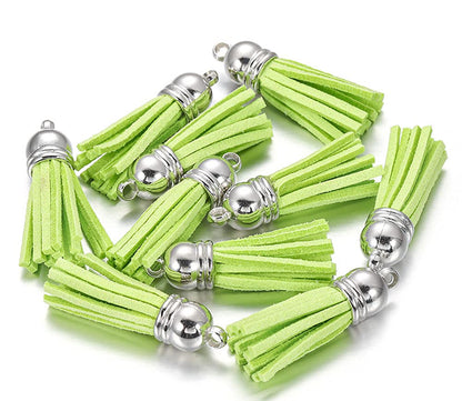 MSCFTFB 100 Pieces 1.5inch Mini Tassels Faux Suede Mala Tassel Kit for Earring Necklace Jewelry Making Garland Keychain Dreamcatcher Charms DIY Crafts (Lime)