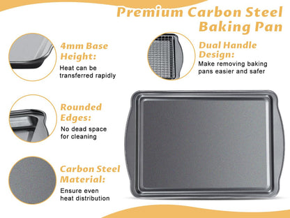 Gymdin Baking Sheet with Cooling Racks - Carbon Steel Cookie Sheets for Baking [2 Sheets + 2 Racks], Nonstick Baking Pans, Perfect for Baking, Roasting, and More, Size 17 x 11 x 0.5 Inches