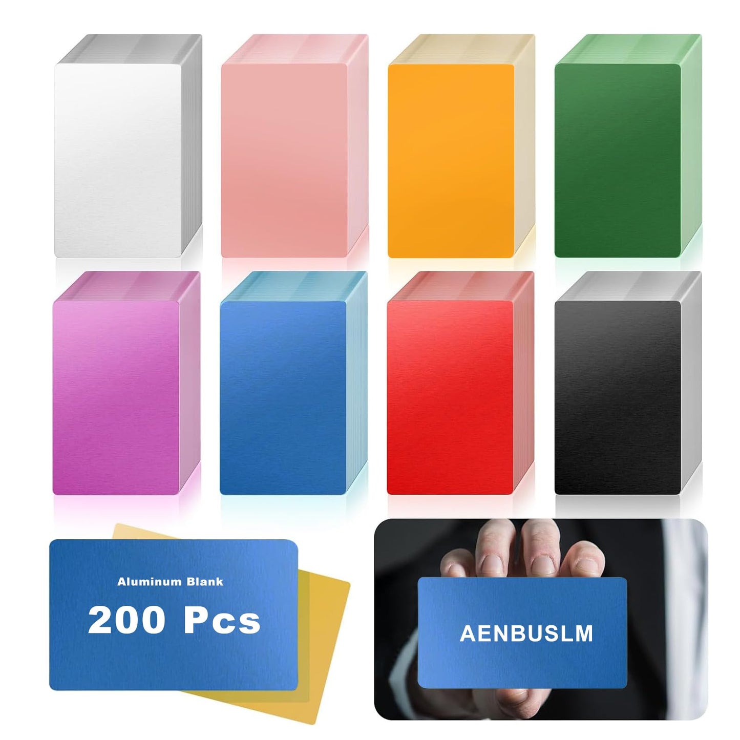 AENBUSLM Laser Engraving Blanks, 200pcs Black Aluminum Alloy Sheets for CNC Engraving, Laser Crafting, Multipurpose Metal Business Cards. DIY Gift Cards, 85 x 55x 0.2mm Thickness (Colorful-200pcs)