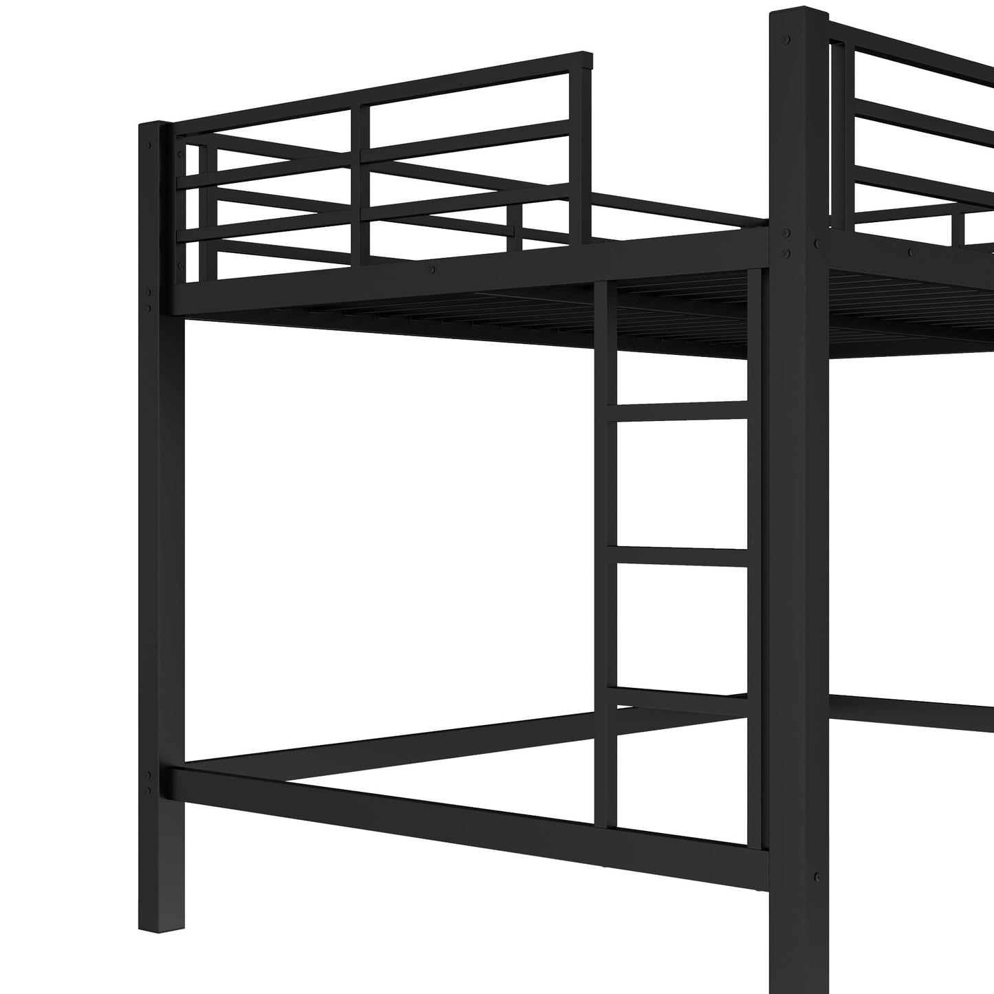 Metal Queen Size Loft Bed,Heavy Duty Loft Bed Frame Queen Size with 2 Ladders and Full Length Guardrails for Kids, Teens, Adults, Noise-Reducing,Space-Saving,Black