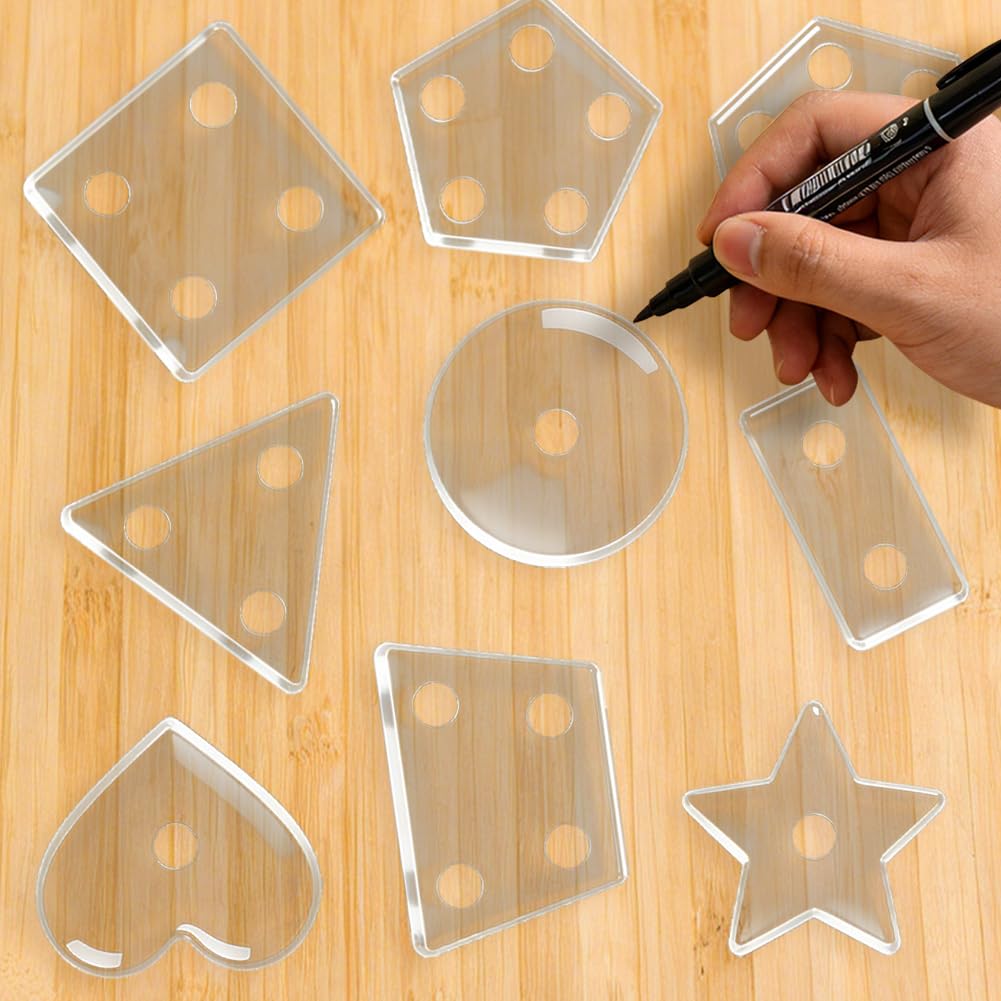 INFUNLY 9 Pcs Mixed Geometric Acrylic Router Template 2.4x2.4 Inch Clear Polygon Inlay Guide Template Star Circle Tracing Stencils for Woodworking Kitchen DIY Crafts Educational Geometric