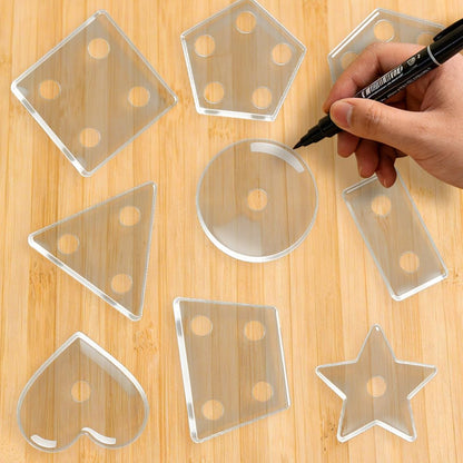 INFUNLY 9 Pcs Mixed Geometric Acrylic Router Template 2.4x2.4 Inch Clear Polygon Inlay Guide Template Star Circle Tracing Stencils for Woodworking Kitchen DIY Crafts Educational Geometric