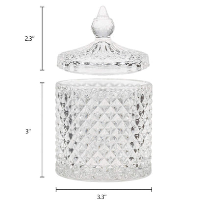 Hedume 4 Pack Crystal Diamond Faceted Jar with Crystal Lid, Glass Food Storage Organization Set Suitable as Candy Dish, Cookie Tin, Decorative Sugar Bowl (Diameter 3.3 Inch)