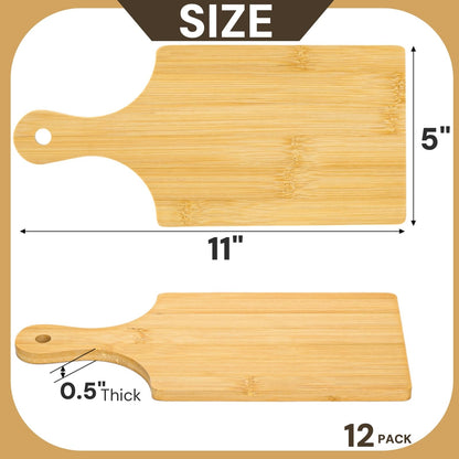 YIMITEE 12 Pack Bamboo Cutting Board with Handle, 11" x 5" Individual Charcuterie Boards, Blank Laser Engraving Board, Bulk Food Platter, Mini Board for Kitchen, Home Decor, Housewarming Gift