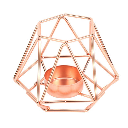 Geometric Tealight Candle Holders | Gold Hollow - Out Design for Table Decor/Wedding Centerpiece/Party | Nordic Style Iron Candlestick, 4.7x3.4 inch