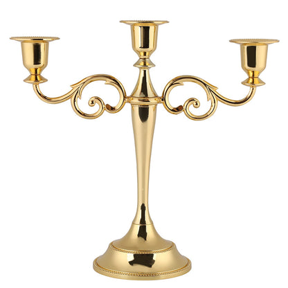 Dioche 3 Arm CandMetal Candelabra for Weddings & Home Decor | Sturdy Design, Silver Finish | Perfect Loved Ones (Gold)