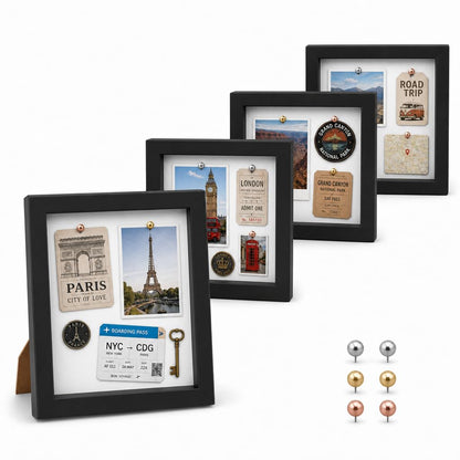 4 Pack Shadow Box Frame Display Cases, 8"x 8" Wood Deep Black Handicrafts Shadowbox Picture Frame for Flowers Jersey Baby Wedding Dress (Black)