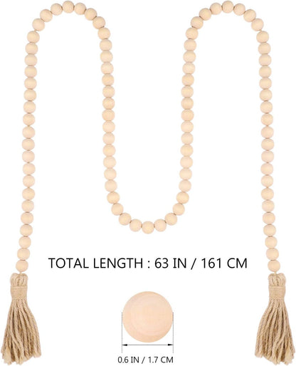 Garneck 63in Rustic Country Wood Bead Tassel, Farmhouse Wall Hanging Prayer Beads for Home Christmas Decoration