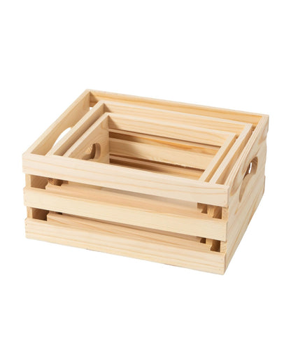 Xhqsulsclac Set of 3 Rustic Wooden Nesting Crates with Handles, Decorative Wood Crates, Crate Box Wooden Storage Box for Kitchen, Office, Bedroom, Closet, Rustic Country Decor