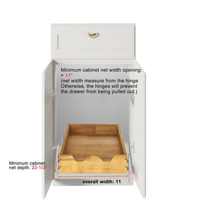 DINDON 1 Tier Pull Out Cabinet Organizer (11" W x 21" D) Single Tier Heavy Duty Sliding Wood Drawer Under Cabinet Shelf Organization Storage