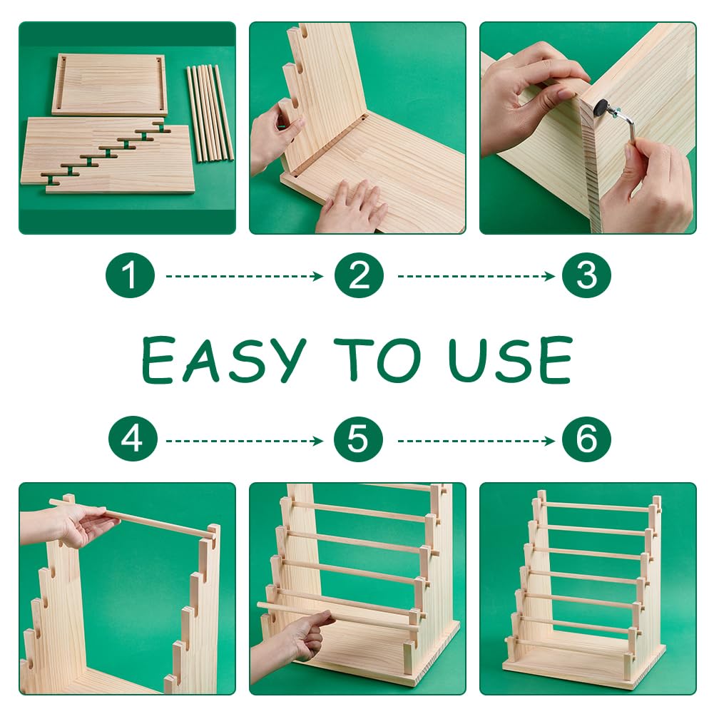 UNICRAFTALE 7-Tier Wooden Ribbons Organizer Rack Burlywood Ribbon Holder Storage Organizer Wooden Ribbons Sewing Organizer Display Shelf for Sewing Craft Gift Florist Wrapping