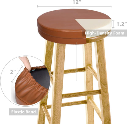 12 Inch Shinnwa Bar Stool Cushion Leather Bar Stool Covers Round Waterproof Foam Padded Seat Cushions with Elastic
