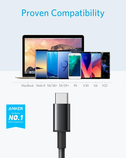 Anker Cable,[2-Pack,6 ft] Premium Nylon USB-A to USB-C Fast Charging Type C Cable,for iPhone 17 Series,Galaxy S10/Note 8,LG V20 and Other USB C Charger