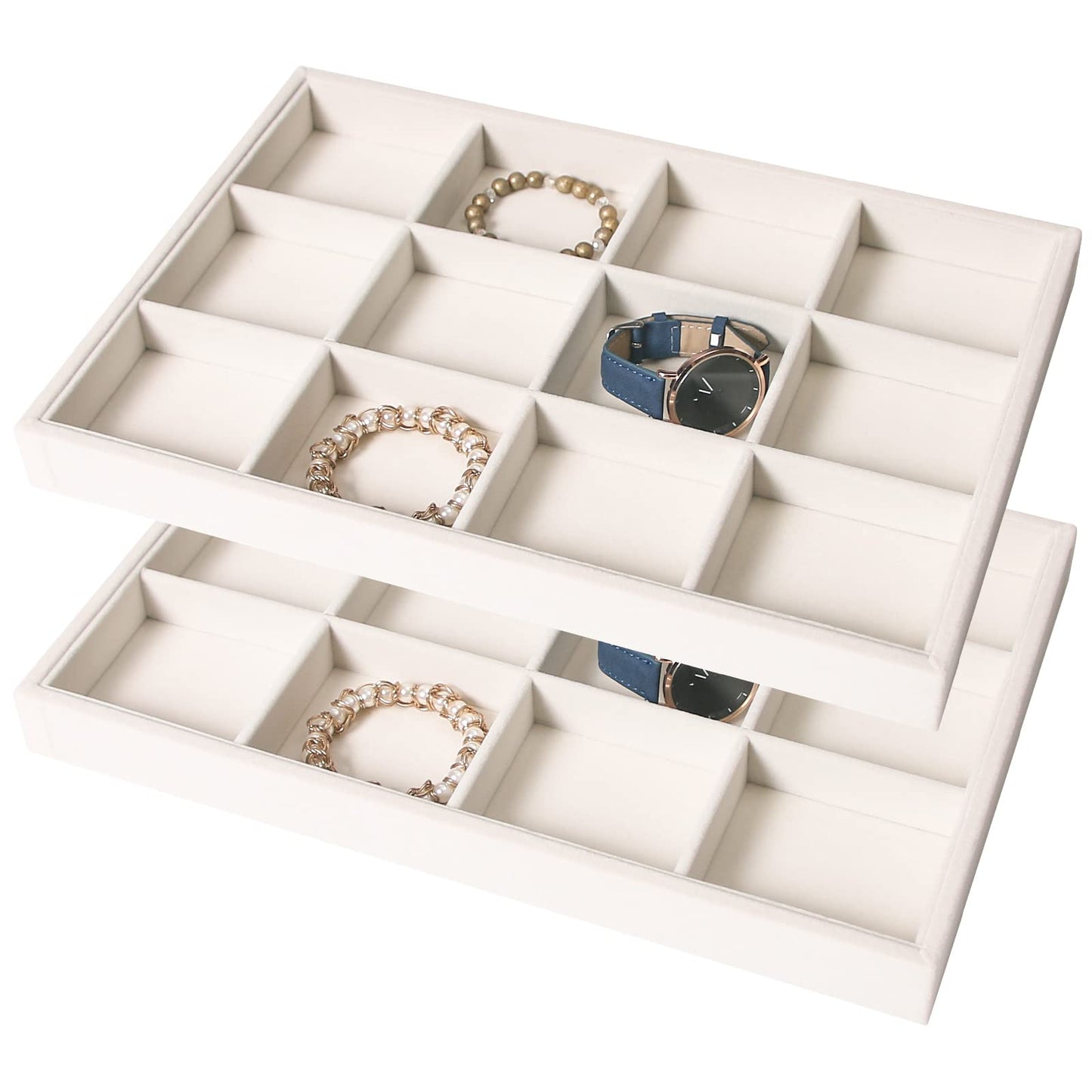 Coward 2PC Stackable 12 Grids Jewelry Organizer Tray Bracelet Display Stand for Selling Velvet Necklace Holder Earring Box Storage (12grid+12grid)