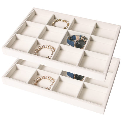 Coward 2PC Stackable 12 Grids Jewelry Organizer Tray Bracelet Display Stand for Selling Velvet Necklace Holder Earring Box Storage (12grid+12grid)