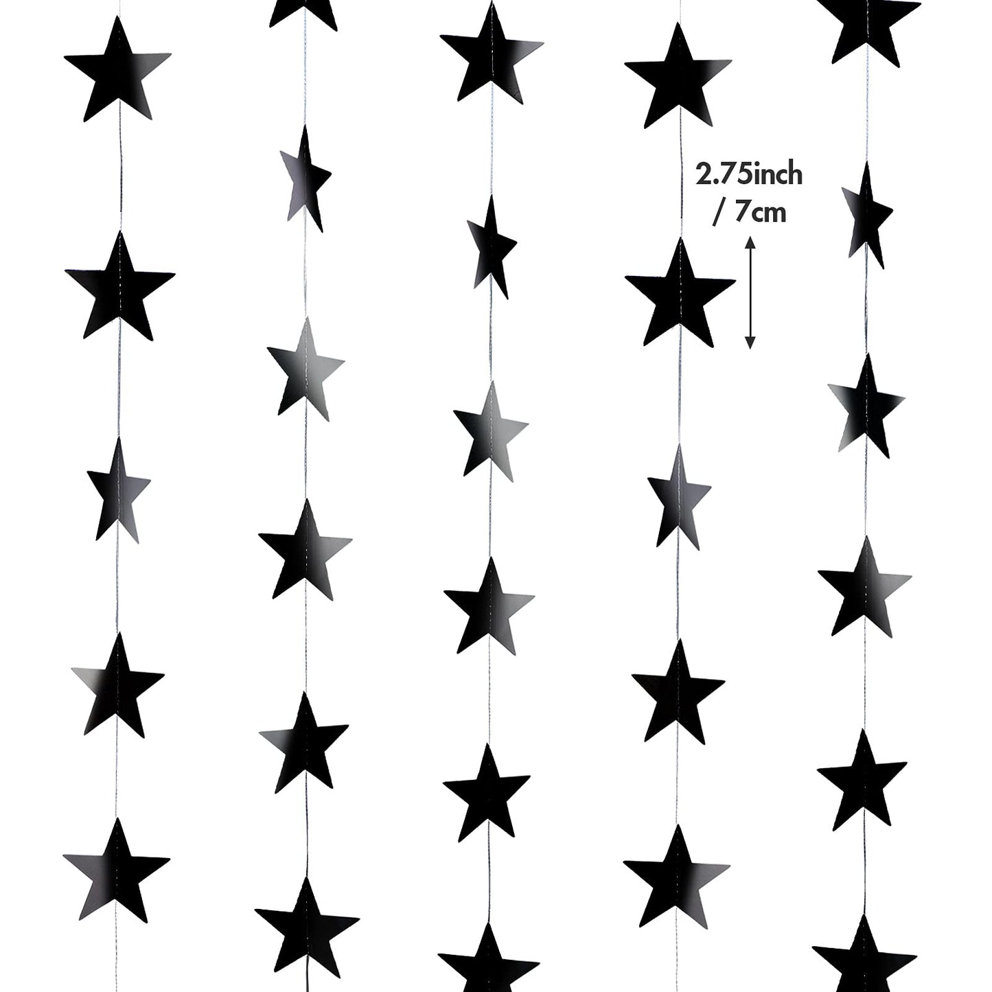 Patelai 130 Feet Glitter Star Garland Banner 2026 Party Decoration Double Side Star Hanging String Streamer Paper Twinkle for Graduation Wedding Birthday (Black)