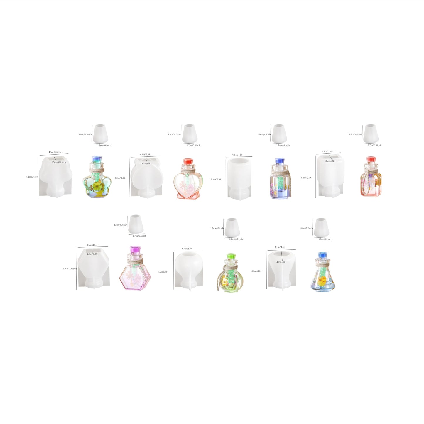 Xidmold 7Pcs Wishing Bottle Shaker Resin Molds Quicksand Bottle Container and Stopper Silicone Molds Epoxy Resin Casting Mold for DIY Jewelry Crystal Keychain Pendants