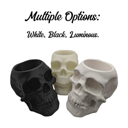 3D Printed Skull Pen Pencil Holder, Makeup Brush Holder, Vanty Desk Office Organzer Goth Decorations Gothic Skulls & Bones Large Capacity Organizer (White)