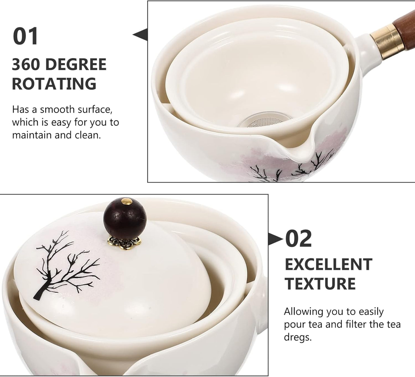 UPKOCH Japanese Tea Set, Teapot with Infuser, Blooming and Loose Leaf Tea Maker with Wooden Handle, Asian Kitchen Style