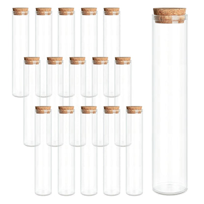 16-Pack 30ml (1.01 oz) Glass Bottles & Test Tubes with Cork Stoppers – for Spell Jars, Spice Storage, DIY Favors, Travel Memories, Plant Propagation – Empty Recyclable Containers for Crafts, Kitchen