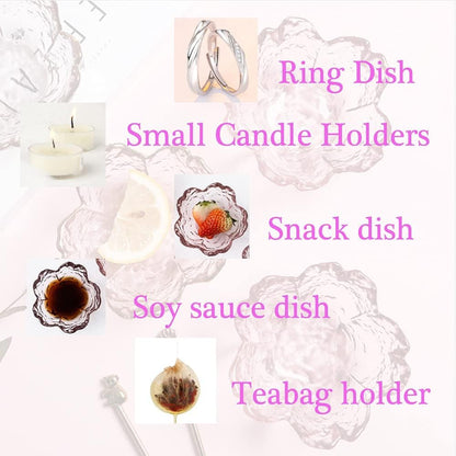 Glass Votive Candle Holders,Glass Seasoning Dishes,Cherry-Blossom Tea Bag Holders,Pink Flower Snack Dip Bowls,Set of 6 Tealight Pillar Trays for Party Housewarming Christmas Valentine Wedding Decor