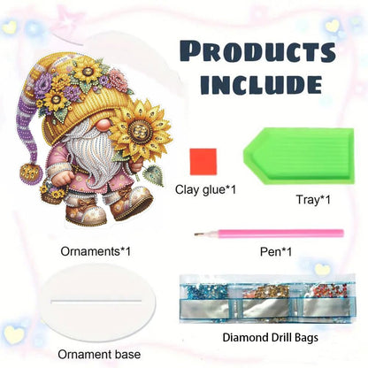 Bloomthread Diamond Art Painting Kit - Gnome and Sunflower Partial Drill Diamond Painting Ornament Single Sided for Adult Beginner, DIY Craft Kit for Holiday Gift (Gnome)