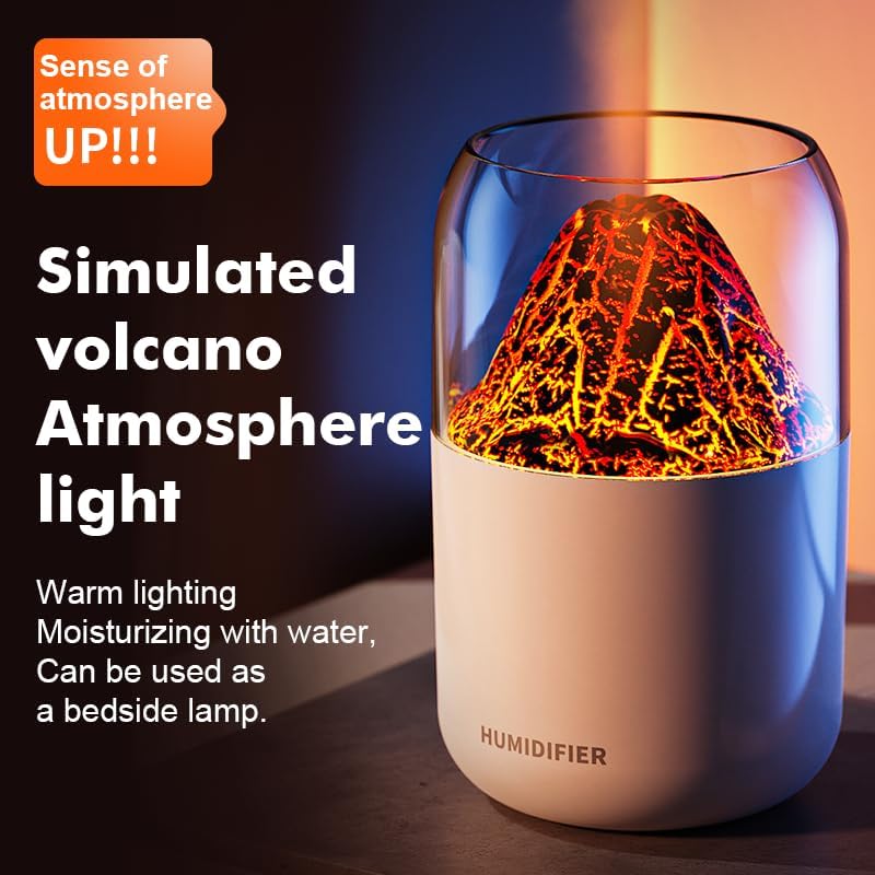 Portable Mini Volcano Humidifier, 300ml Small Cool Mist USB Personal Desktop Humidifier for Baby Bedroom Travel Office,
