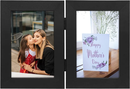 Frametory 4x6 Double Picture Frame Hinged Photo Frames for Desktop (Black, 4x6 Double)