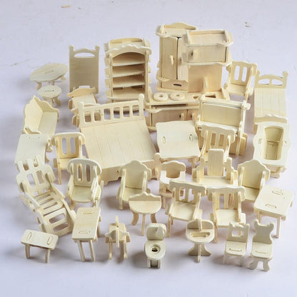 NWFashion 1:20 Scale Wooden Piecese 34Sets Furnitures for Dollhouse(Furniture Sets)