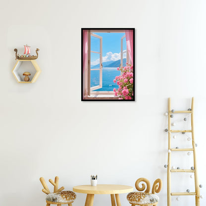 JZHYOAN Window Sea Sky 30x40cm Diamond Art Painting Kit for Adult Diamond Art for Beginners Adult 5D DIY Full Drill Round Gem Art Craft Home Wall Decor Gift Crystal Rhinestone Round Cross Stitch Kit