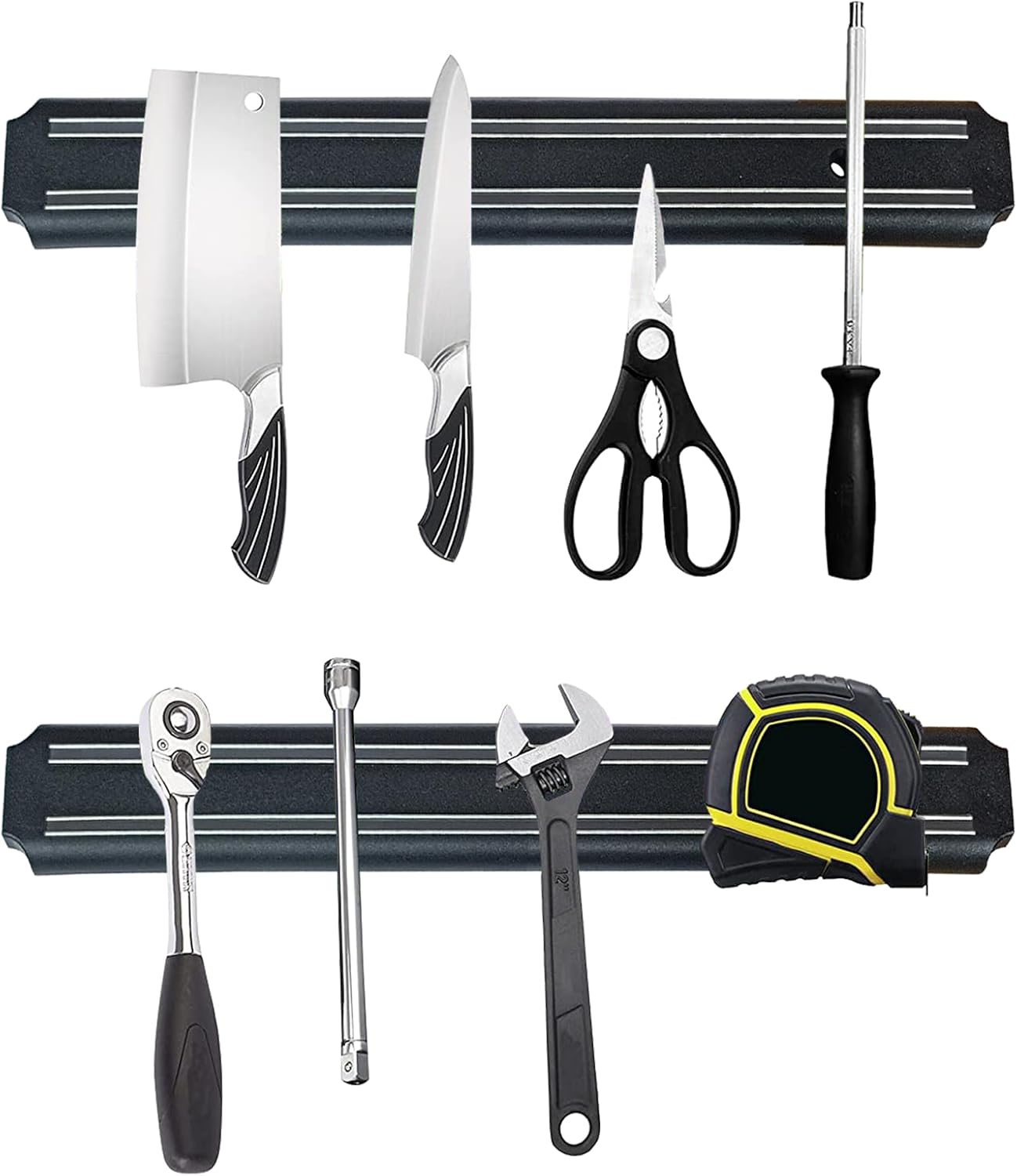 8 Inch 2 Pack EDSRDUX Black Powerful Magnetic Knife Holder, Kitchen Knife Magnetic Strip Strips, Rust Free Multipurpose