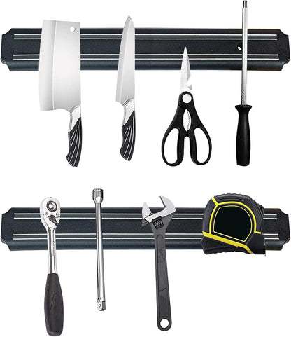 8 Inch 2 Pack EDSRDUX Black Powerful Magnetic Knife Holder, Kitchen Knife Magnetic Strip Strips, Rust Free Multipurpose