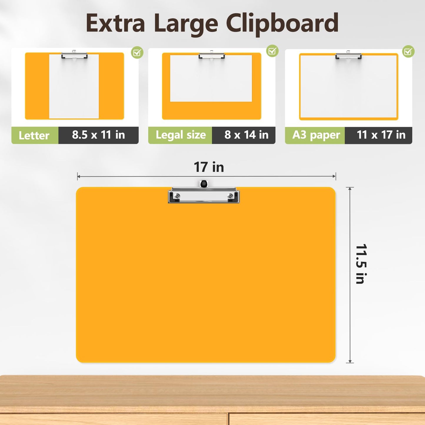 Juvealoe Extra Large Clipboard, 11 x 17 Light Orange Plastic Drawing Boards, Horizontal Clip Board, Landscape Layout, Suitable for Sketching, Watercolor. Drafting & Art Supply