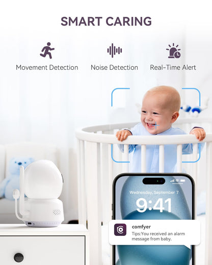 comfyer Smart WiFi Baby Monitor - 5" 1080P Split Screen & 2K Camera App Control, Motion Alerts, Sound Detection, HD Night Vision, 5050mAh Battery, 2-Way Talk, Multi-User, Triple Security, 1600ft Range