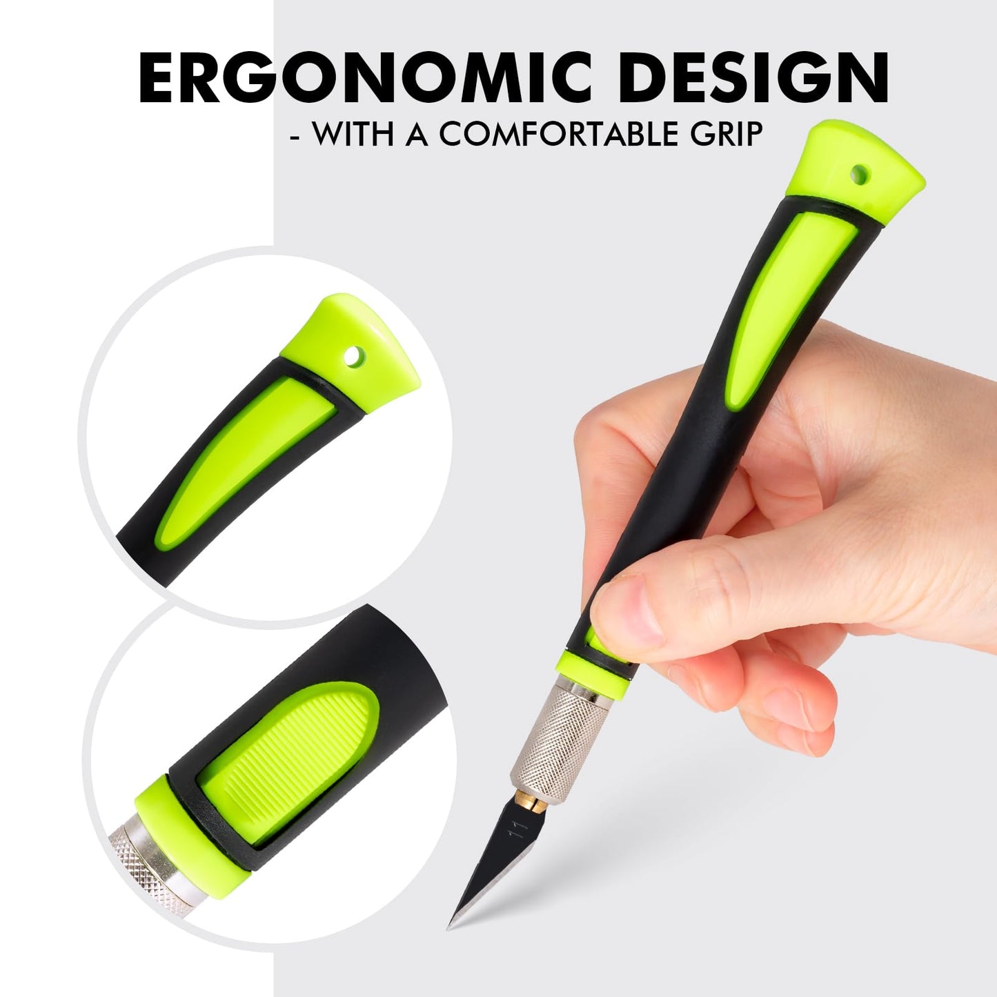 FOSHIO Precision Exacto Knife Set, 2 Pack Craft Knife with Extra 20 Exacto Blades, Hobby Knife Set with Protective Cover Rubber Handle for Crafts, Arts, Stencil, Modeling, Trimming, Carving (Green)