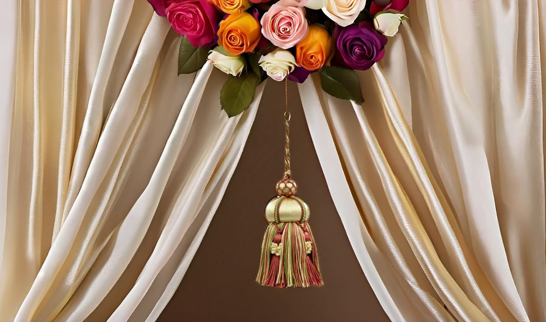 DÉCOPRO Elegant Hand-Crafted 4" (10cm) Key Tassel 3 1/2" (8.5cm) Loop Accented with Crown Tassels (KTAX4) Watermelon Red Multicolor #LX06 (Pink Red Yellow Green White Gold) Individually Sold