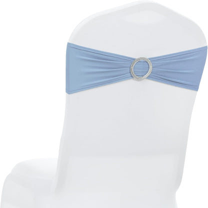 MDS Premium Spandex Chair Sashes - Stretchy Bow Covers with Buckle Slider | Universal Fit - Baby Blue (Pack of 75)