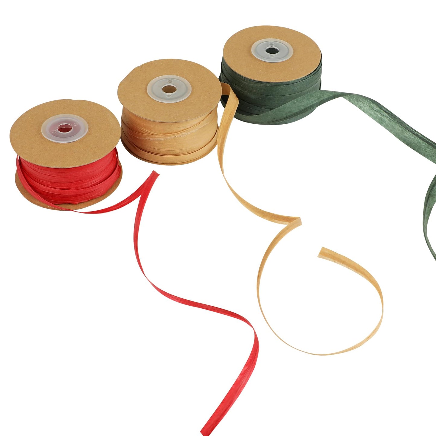 FOIMAS 984ft Raffia Paper Ribbon,Red Green Brown Kraft Ribbon Gift String Packing Paper Twine for Christmas Gift Wrapping DIY Craft Supply