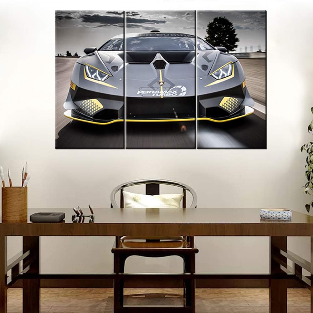 Gloomy Landscape Painting Sports Car Artwork, 12 x 24 inch x 3 Pieces Framed Canvas Wall Art for Modern Decor