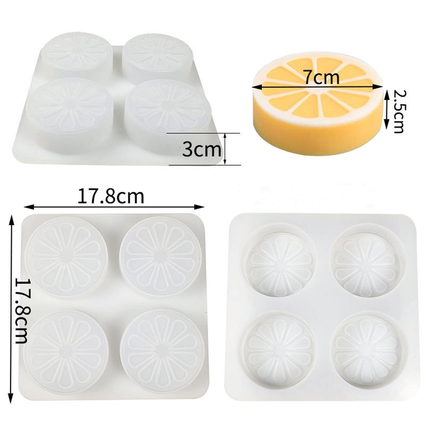 DD-life 2 Pcs 4 Cavity Lemon Slice Silicone Molds Orange Slice Silicone Molds for Handmade SoapCake Decorating DIY Fondant Candy Making Chocolate Pudding Mousse Cupcake Topper Birthday Party Moulds